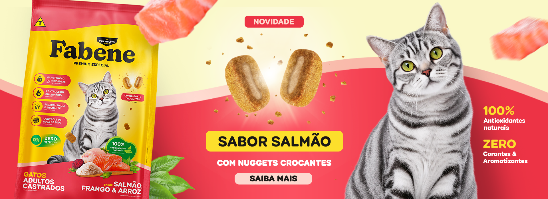 Fabene Gatos castrados salmão com Nuggets